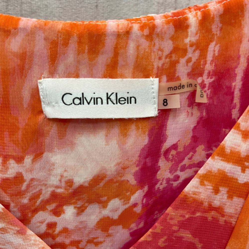 Calvin Klein Womens Orange Pink Abstract V-Neck Sleeveless Maxi Dress Size 8 - Picture 6 of 7